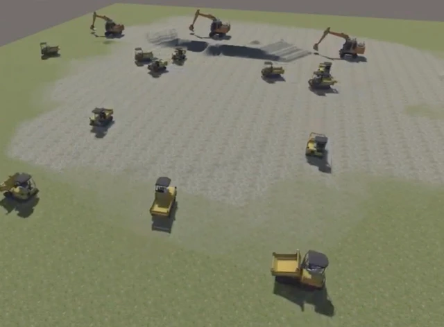 Earth moving task using multiple construction machines in OperaSim